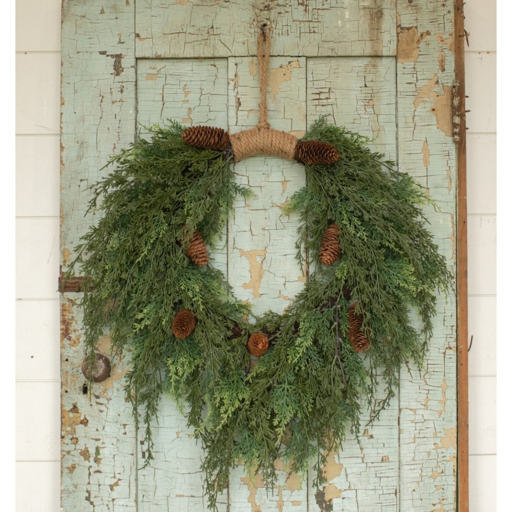 28" Cedar and Cones Hanging All Seasonal Farmhouse Decoration Artificial‎ Wreath